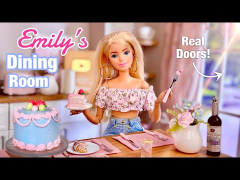 Emily’s NEW Dining Room! Making a Barbie Doll Room - Doors| Drawers| Curtains| & More