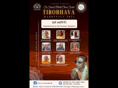 H H Bhakti Charu Maharaj Tirobhava Mohatsava (19 July  2021) rememberence by  HH Bhanu Maharaj