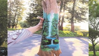 Painting on tree bark | Forest Painting