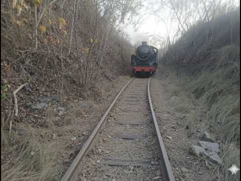 Trem passando por corte entre as estações de Pirpirituba e Cacimbas PB, reprodução por IA. 