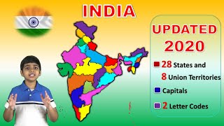 States of INDIA UPDATED 2020 | 28 State Capitals & 8 Union Territories | 2-Letter Codes