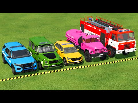 TRANSPORTING PIXAR CARS & FRUITS WITH COLORED & JOHN DEERE vs CLAAS vs TRACTORS - BeamNG.drive #962