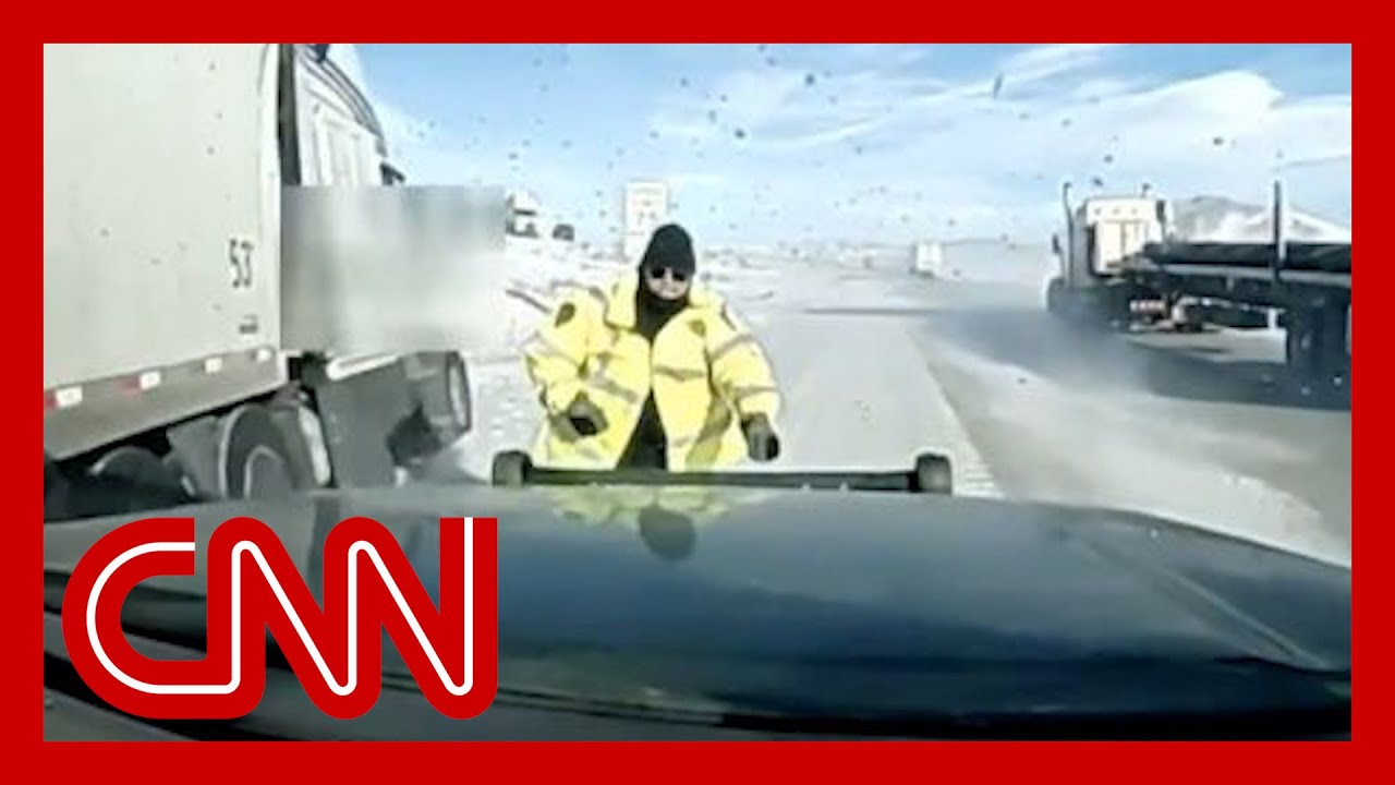 Dashcam shows speeding semitruck inches from striking state trooper