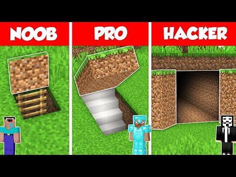 SECRET UNDERGROUND BASE HOUSE BUILD CHALLENGE - NOOB vs PRO vs HACKER / Minecraft Battle Animation