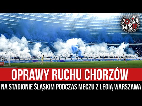 Oprawy Ruchu Chorzów na Stadionie Śląskim podczas meczu z Legią Warszawa (09.02.2024 r.)