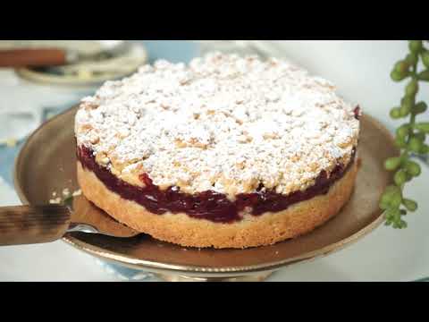Streuselkuchen mit Kirschen - Anfängergeeigneter Kirschstreuselkuchen - Rezept im Video - Kuchenfee