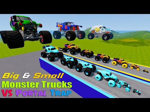 Epic Battle with Big & Small Monster Trucks & Big Wheels Challenges Vs Portal Trap BeamNG