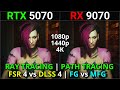 RTX 5070 Vs RX 9070 Ray Path Tracing Battle DLSS 4 Vs FSR 4 FG MFG 1080p 1440p 4K