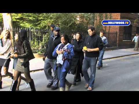 Leighton Meester on the set of Gossip Girl