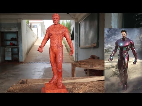 Tony Stark Iron Man Avengers Civil War Marvel Comics Statue Wood Sculpture Carving