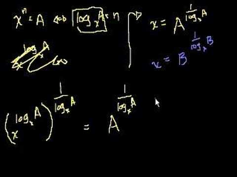 Proof: log_a (B) = (log_x (B))/(log_x (A)) 