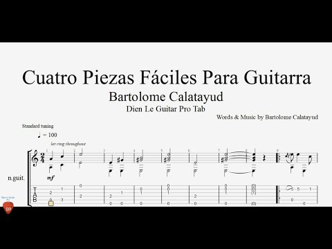 Cuatro Piezas Fáciles Para Guitarra by Bartolome Calatayud - Guitar with TABs