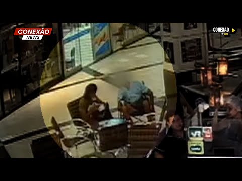 Vídeo mostra mulher em cafeteria com idoso morto antes de tentar pegar empréstimo em banco.