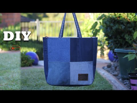Large jeans tote bag tutorial | jeans bag making at home | DIY UPCYCLED DENIM TOTE BAG | BAG SEWING