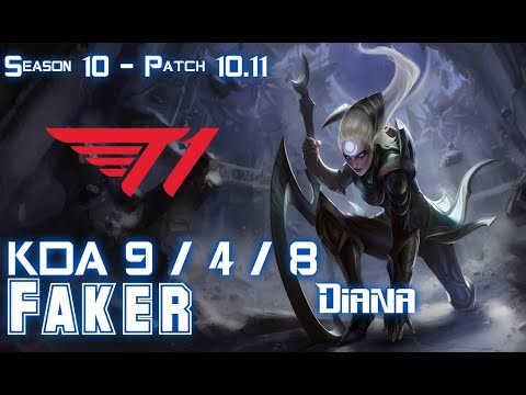 T1 Faker DIANA vs QIYANA Mid - Patch 10.11 KR Ranked