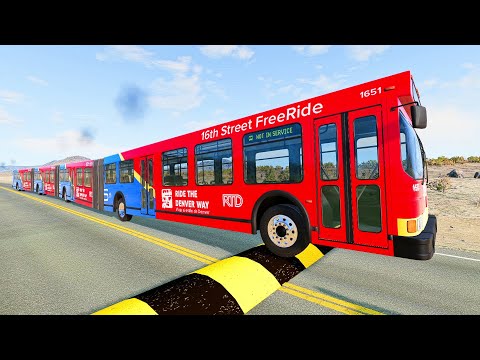 Long Bus, City Bus And School Bus Vs Massive Speed Bumps #2 - BeamNG.Drive