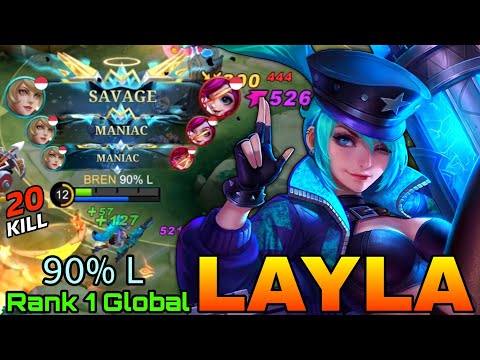 SAVAGE + MANIAC! 20 Kills Layla Hard Carry! - Top 1 Global Layla by 90% L - Mobile Legends
