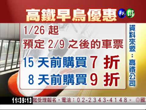 高鐵早鳥優惠 提前購票最低7折