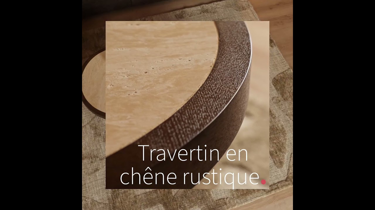 Set de tables basses Mae chêne rustique/travertin