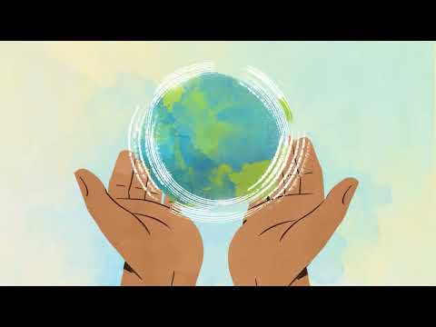 Illustration of two hands holding the Earth