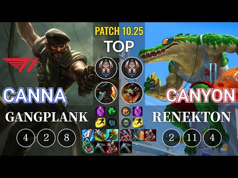 T1 Canna Gangplank vs DWG Canyon Renekton Top - KR Patch 10.25