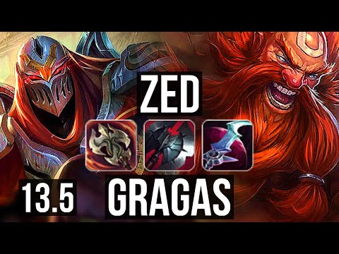 ZED vs GRAGAS (MID) | 14/0/11, Legendary, 800+ games, 800K mastery | KR Master | 13.5
