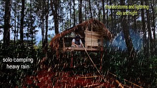 shelter di lengkapi tungku penghangat ruangan nyaman saat hujan badai / solo camping heavy rain
