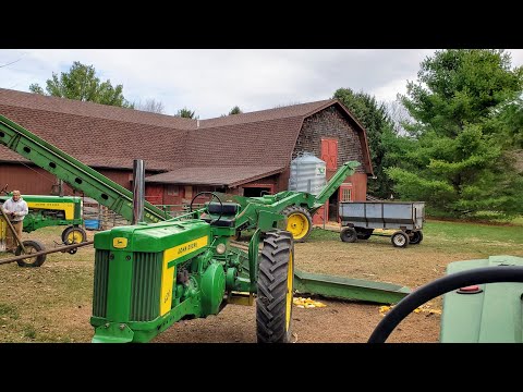 Corn picking in the fall with John Deere equipment