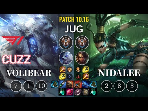 T1 Cuzz Volibear vs Nidalee Jungle - KR Patch 10.16