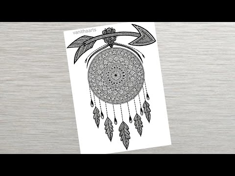 How to draw Dream Catcher mandala art Easy mandala drawing How to draw Mandala for Beginners