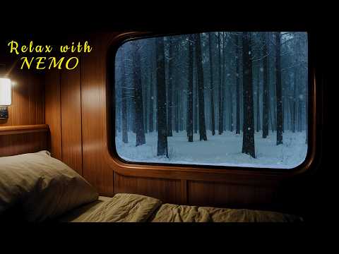 Cozy Train Ride on a Snowy Night / Winter & Train Sound 🚂 Dimly Lit Sleeper Train Ambience for Sleep