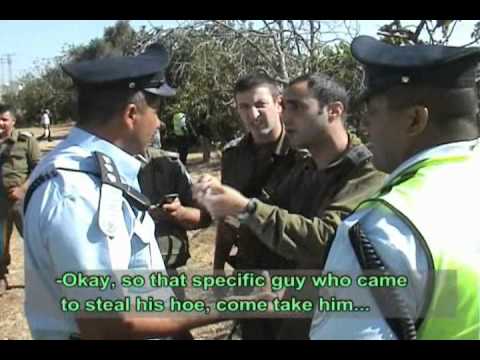 A video clip in which it can be seen the Deputy Brigade General speaking with a police officer explaining that he as the army will not assist the police with controlling the settlers