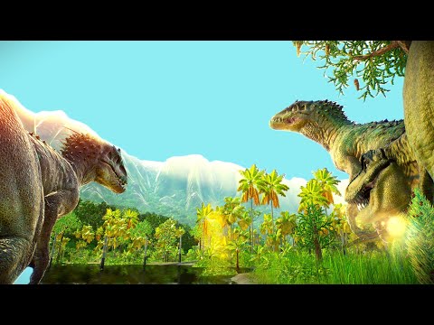 T REX vs ALL MEDIUM CARNIVOR & HERBIVORE DINOSAURS BATTLE ON ISLA NUBLAR ISLAND   JURASSIC WORLD EVO
