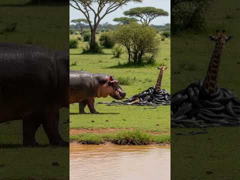 Hippo Saves Baby Giraffe From Pit Of Snakes! #rescue #animals #wildlife