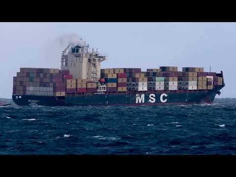 Thumbnail for The MSC Nassau and the Hansa Homburg transit Port Phillip Heads as seen at Point Lonsdale, Vic, Aust