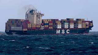 The MSC Nassau and the Hansa Homburg transit Port Phillip Heads as seen at Point Lonsdale, Vic, Aust