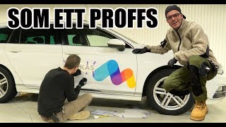 Monterar dekaler på en bil