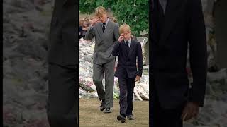 Prince  William and Harry along with family attending late  princess diana&#39;s funeral in 1997