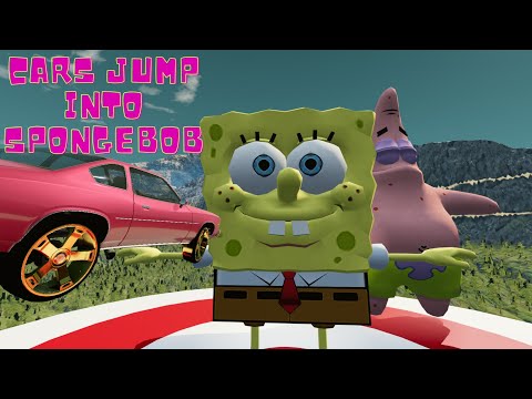 BeamNG.drive - Cars jump into Spongebob. Please No!!!