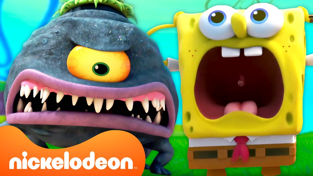 SpongeBob Being Attacked NON-STOP for 45 Minutes Straight 😭 | Kamp Koral | @Nicktoons