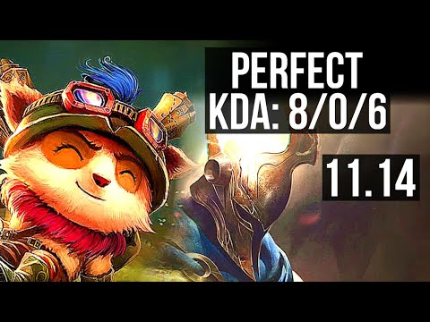 TEEMO vs PANTHEON (TOP) | 8/0/6, Legendary, 400+ games, Rank 10 Teemo | NA Grandmaster | v11.14