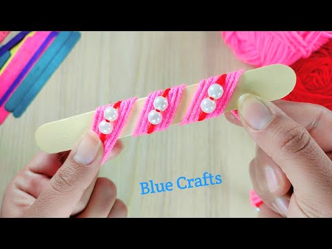 Its So Cute !! Super Easy Woolen Flower Making With Ice Cream Stick | Ice Stick Craft Work