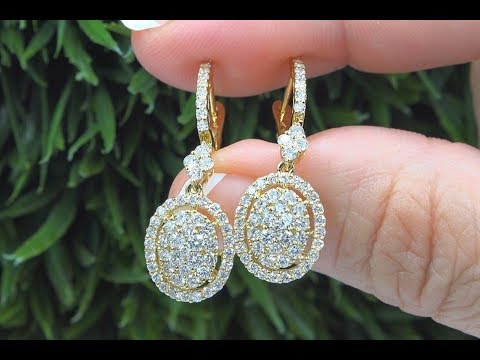 Certified White Diamond Dangle Cocktail Earrings 18k Yellow Gold 1.70 TCW - C1071
