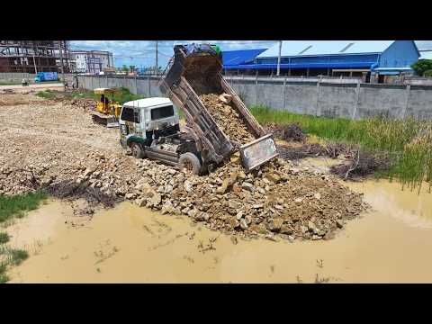 Excellent Construction! Bulldozer Clearing Land and Filling Water Area