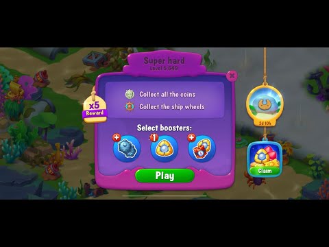 Fishdom mobile game, super hard level 5649 collect the ship wheels