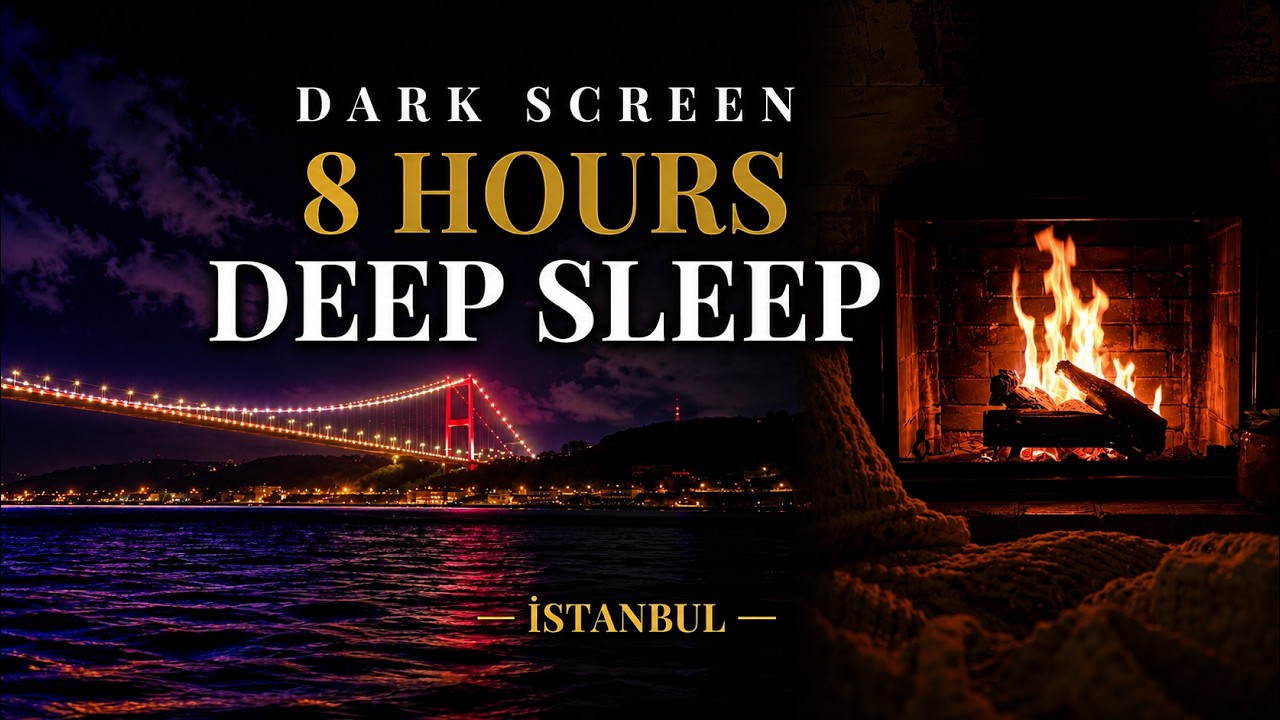 Dark Screen Rain & Fireplace | No Ads | Istanbul | 8 Hours