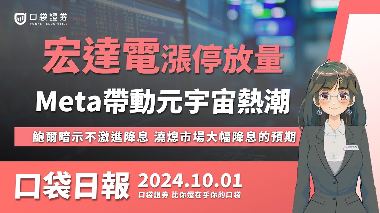 【口袋日報】宏達電漲停放量,Meta帶動元宇宙熱潮!鮑爾暗示不激進降息,澆熄市場大幅降息的預期!2024.10.01