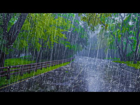 HEAVY RAIN for Deep Sleep - Sound of Rain and Thunderstorm in the Foggy Forest at Night
