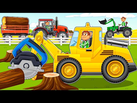 Farm Works - Cutting Logs & Sawmill Journey with Tractor Front Loader | Vehicles Farm