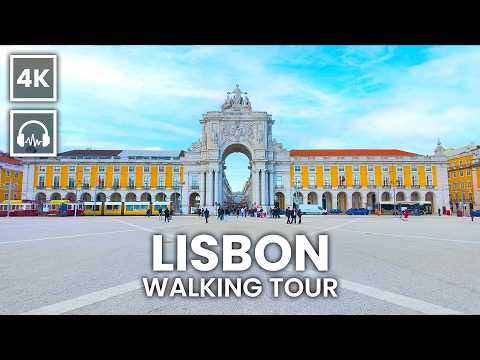 LISBON 4K Walking Tour with Captions & Immersive Sound 🇵🇹 City Center During Christmas [4K/60fps]